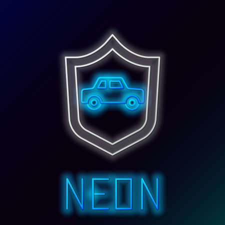 Glowing neon line Car with shield icon isolated on black background. Insurance concept. Security, safety, protection, protect concept. Colorful outline concept. Vectorのイラスト素材