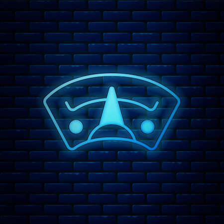 Glowing neon Motor gas gauge icon isolated on brick wall background. Empty fuel meter. Full tank indication. Vectorのイラスト素材