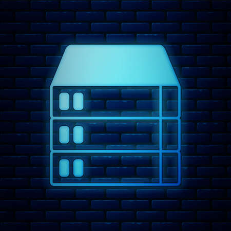 Glowing neon Server, Data, Web Hosting icon isolated on brick wall background. Vectorのイラスト素材