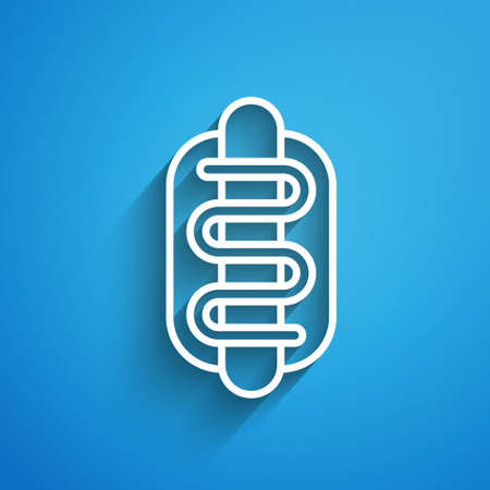 White line Hotdog sandwich icon isolated on blue background. Sausage icon. Fast food sign. Long shadow. Vectorのイラスト素材