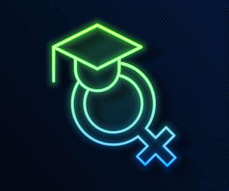 Glowing neon line Teacher icon isolated on blue background. Vectorのイラスト素材