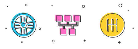 Set Alloy wheel, Gear shifter and icon. Vectorのイラスト素材