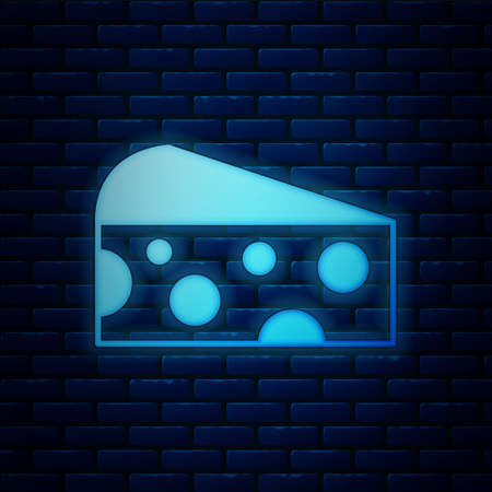 Glowing neon Cheese icon isolated on brick wall background. Vectorのイラスト素材