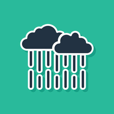 Blue Cloud with rain icon isolated on green background. Rain cloud precipitation with rain drops. Vectorのイラスト素材