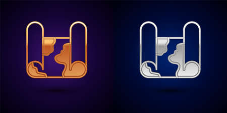 Gold and silver Folded map icon isolated on black background. Vectorのイラスト素材