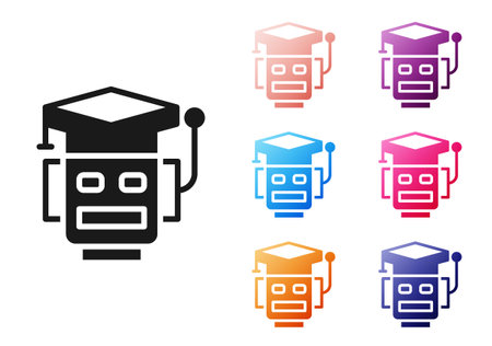 Black Robot icon isolated on white background. Artificial intelligence, machine learning, cloud computing. Set icons colorful. Vectorのイラスト素材