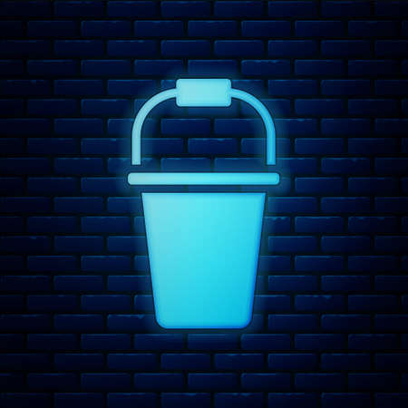 Glowing neon Bucket icon isolated on brick wall background. Vectorのイラスト素材