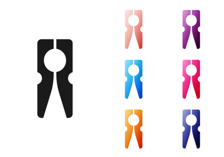 Black Old wood clothes pin icon isolated on white background. Clothes peg. Set icons colorful. Vectorのイラスト素材
