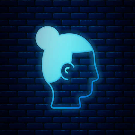 Glowing neon Hairstyle for men icon isolated on brick wall background. Vectorのイラスト素材