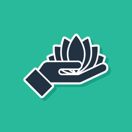 Blue Lotus flower icon isolated on green background. Vectorのイラスト素材
