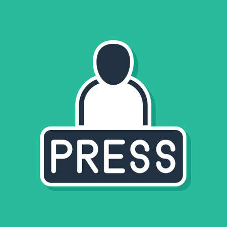 Blue Journalist news reporter icon isolated on green background. Vectorのイラスト素材