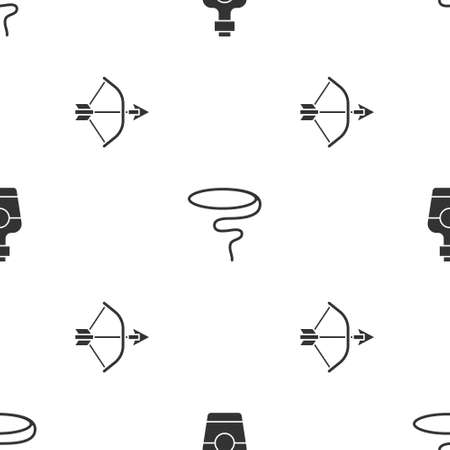 Set Tequila bottle, Lasso and Bow and arrow in quiver on seamless pattern. Vectorのイラスト素材