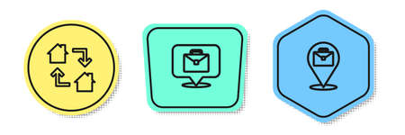 Set line Online working, and . Colored shapes. Vectorのイラスト素材