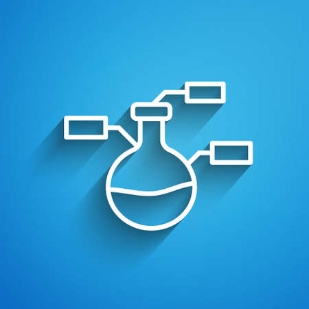 White line Test tube and flask chemical laboratory test icon isolated on blue background. Laboratory glassware sign. Long shadow. Vectorのイラスト素材
