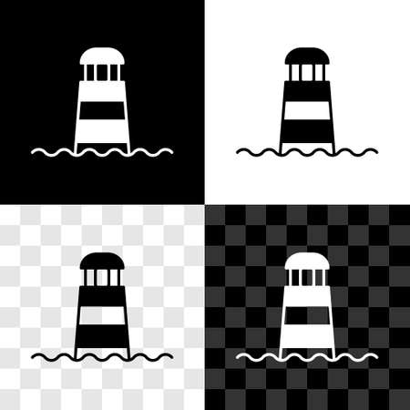 Set Lighthouse icon isolated on black and white, transparent background. Vectorのイラスト素材