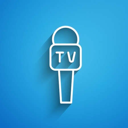White line Microphone icon isolated on blue background. On air radio mic microphone. Speaker sign. Long shadow. Vectorのイラスト素材