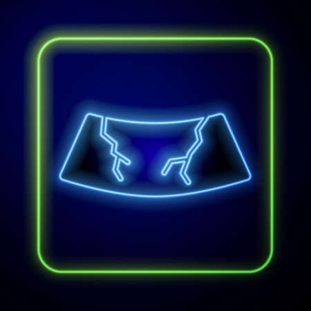 Glowing neon Broken windshield cracked glass icon isolated on blue background. Vectorのイラスト素材