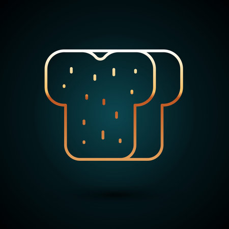 Gold line Bread toast for sandwich piece of roasted crouton icon isolated on dark blue background....