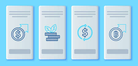 Set line Dollar plant, Financial growth and dollar, and bitcoin icon. Vectorのイラスト素材