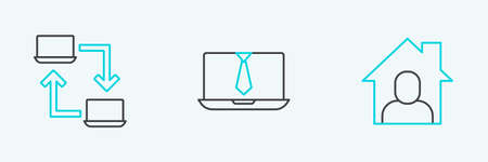 Set line Online working, and Video chat conference icon. Vectorのイラスト素材