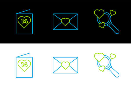 Set line Search heart and love, Valentines day flyer with and Envelope icon. Vectorのイラスト素材