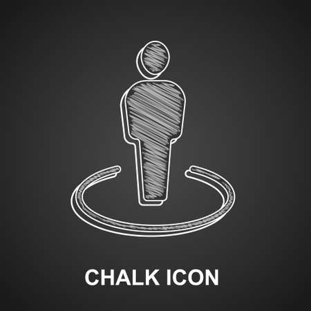 Chalk Map marker with a silhouette of a person icon isolated on black background. GPS location symbol. Vectorのイラスト素材