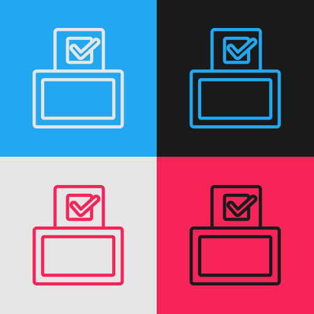 Pop art line Vote box or ballot box with envelope icon isolated on color background. Vectorのイラスト素材