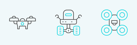 Set line Drone, and Mars rover icon. Vector