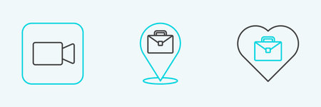 Set line Heart with text work, Camera and Online working icon. Vector