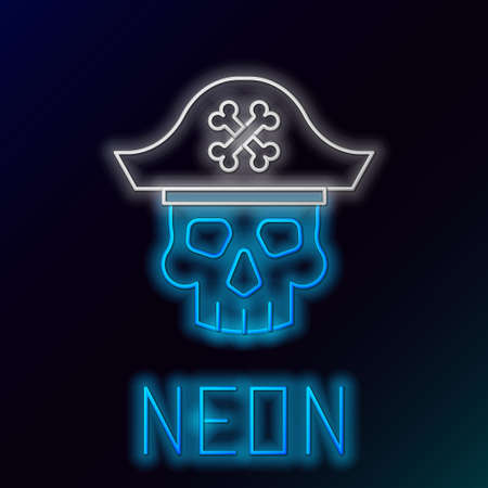 Glowing neon line Pirate captain icon isolated on black background. Colorful outline concept. Vectorのイラスト素材