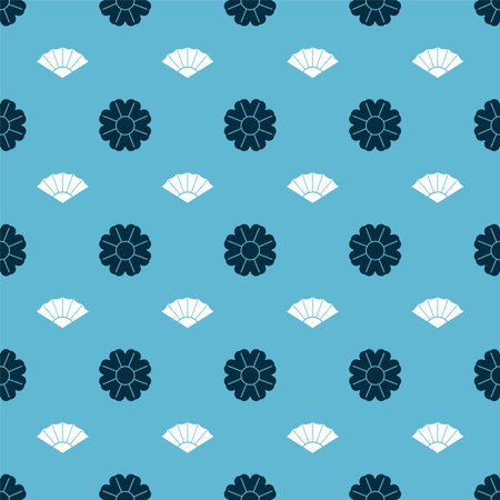 Set Flower and Paper chinese or japanese folding fan on seamless pattern. Vectorのイラスト素材