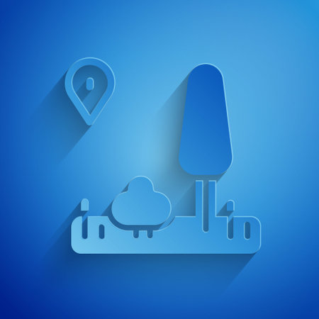 Paper cut Infographic of city map navigation icon isolated on blue background. Mobile App Interface concept design. Geolacation concept. Paper art style. Vectorのイラスト素材