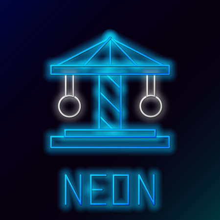 Glowing neon line Attraction carousel icon isolated on black background. Amusement park. Childrens entertainment playground, recreation park. Colorful outline concept. Vectorのイラスト素材