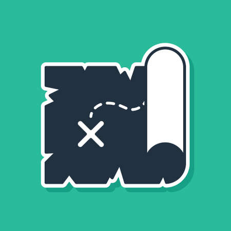 Blue Pirate treasure map icon isolated on green background. Vectorのイラスト素材