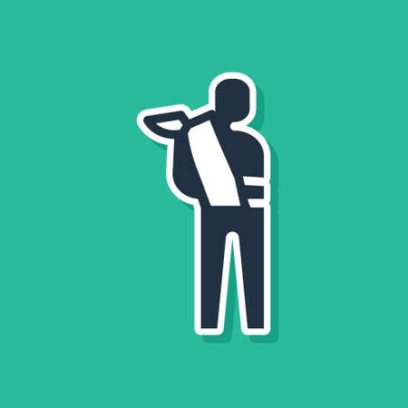 Blue Human broken arm icon isolated on green background. Injured man in bandage. Vectorのイラスト素材