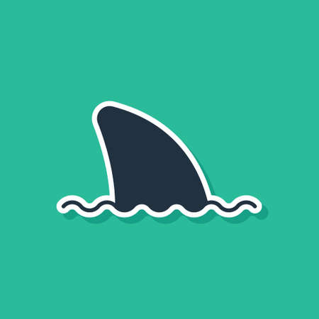 Blue Shark fin in ocean wave icon isolated on green background. Vectorのイラスト素材