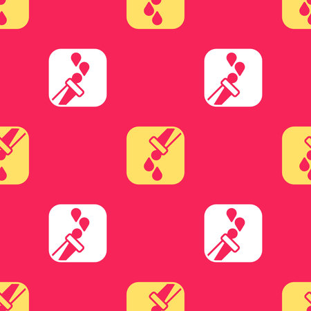 Yellow Test tube and flask chemical laboratory test icon isolated seamless pattern on red background. Laboratory glassware sign. Vectorのイラスト素材