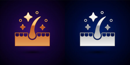 Gold and silver Organic essential oil for hair care treatment icon isolated on black background. Hair growth oil. Vectorのイラスト素材