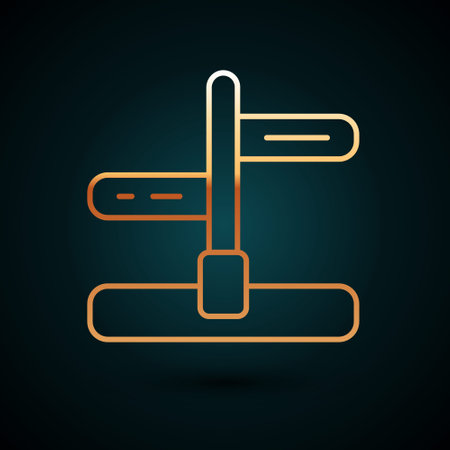 Gold line Road traffic sign. Signpost icon isolated on dark blue background. Pointer symbol. Isolated street information sign. Direction sign. Vectorのイラスト素材