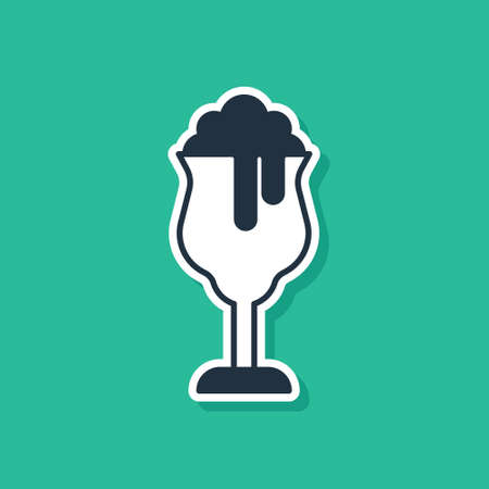 Blue Glass of beer icon isolated on green background. Vectorのイラスト素材