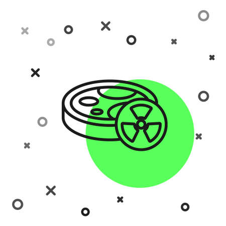 Black line Laboratory chemical beaker with toxic liquid icon isolated on white background. Biohazard symbol. Dangerous symbol with radiation icon. Vectorのイラスト素材