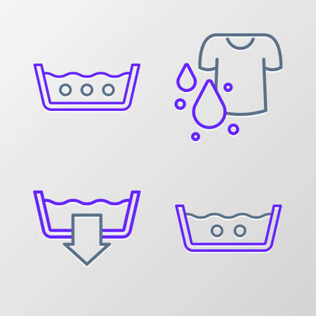 Set line Temperature wash, Washing modes, Dirty t-shirt and icon. Vectorのイラスト素材