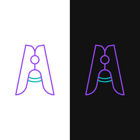 Line Old wood clothes pin icon isolated on white and black background. Clothes peg. Colorful outline concept. Vectorのイラスト素材