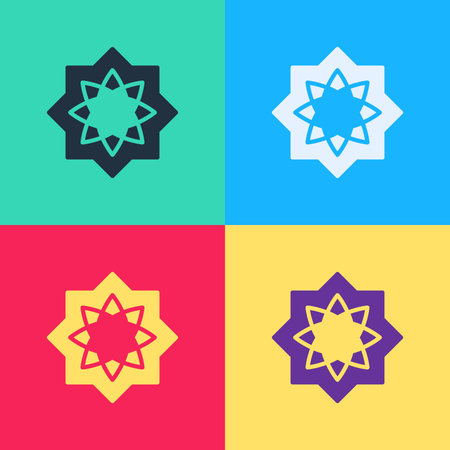Pop art Islamic octagonal star ornament icon isolated on color background. Vectorのイラスト素材