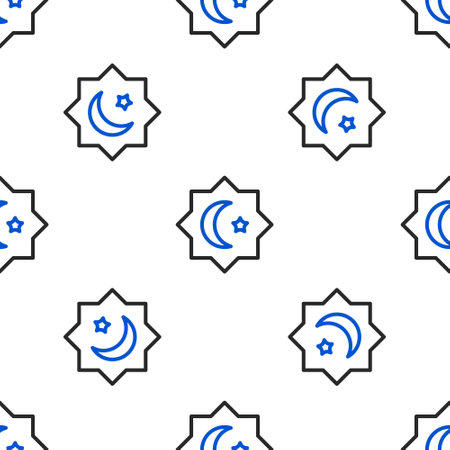 Line Islamic octagonal star ornament icon isolated seamless pattern on white background. Colorful outline concept. Vectorのイラスト素材