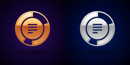 Gold and silver Pie chart infographic icon isolated on black background. Diagram chart sign. Vectorのイラスト素材