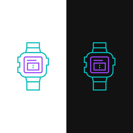 Line Wrist watch icon isolated on white and black background. Wristwatch icon. Colorful outline concept. Vectorのイラスト素材