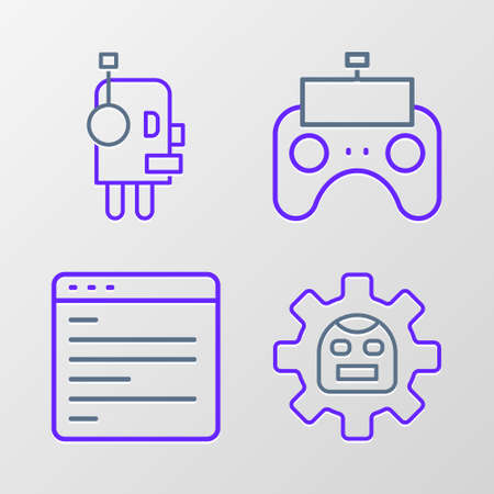 Set line Robot, Computer api interface, Remote control and icon. Vectorのイラスト素材