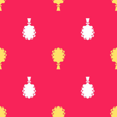 Yellow Sauna broom icon isolated seamless pattern on red background. Broom from birch twigs, branches for Russian steam bath, sauna, washhouse. Vectorのイラスト素材