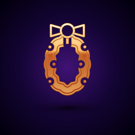 Gold Christmas wreath icon isolated on black background. Merry Christmas and Happy New Year. Vectorのイラスト素材